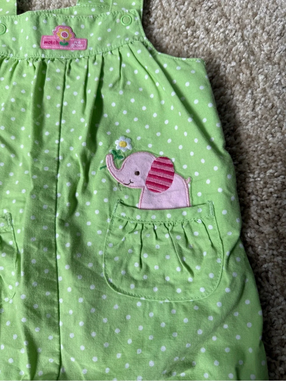 Carter's Lime Green Polka Dot One-Piece with Pink Elephant
